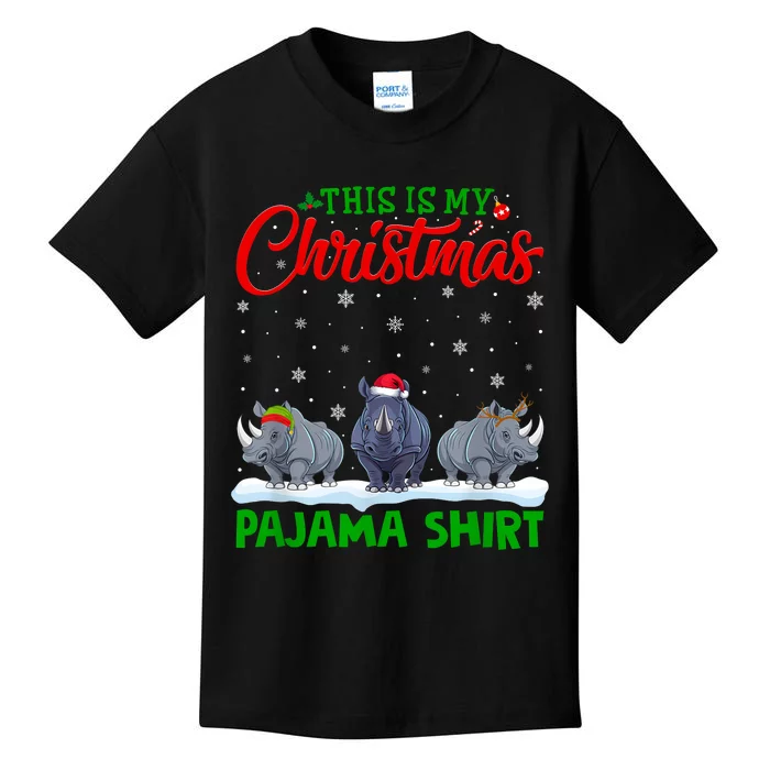 Xmas Santa Hat Reindeer Rhino Christmas Pajama Kids T-Shirt