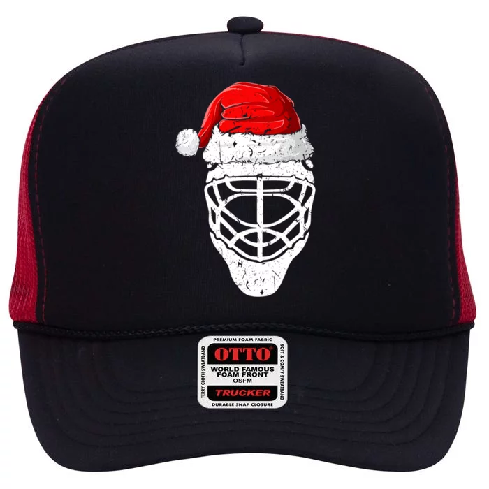 Xmas Santa Hat Christmas Ice Hockey Gift High Crown Mesh Trucker Hat