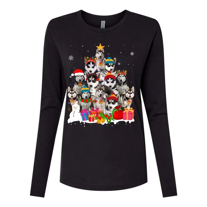 Xmas Siberian Husky Dog Christmas Ornat Tree Christmas Meaningful Gift Womens Cotton Relaxed Long Sleeve T-Shirt