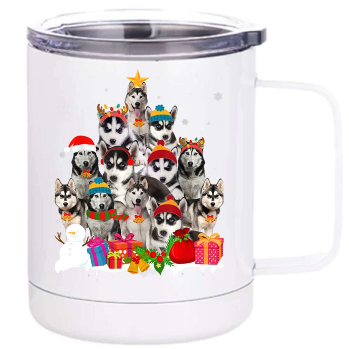 Xmas Siberian Husky Dog Christmas Ornat Tree Christmas Meaningful Gift Front & Back 12oz Stainless Steel Tumbler Cup