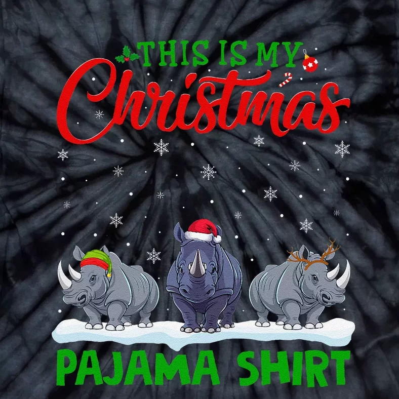 Xmas Santa Hat Reindeer Rhino Christmas Pajama Tie-Dye T-Shirt