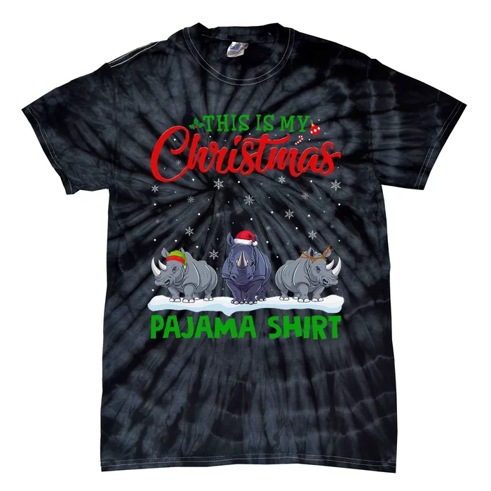 Xmas Santa Hat Reindeer Rhino Christmas Pajama Tie-Dye T-Shirt