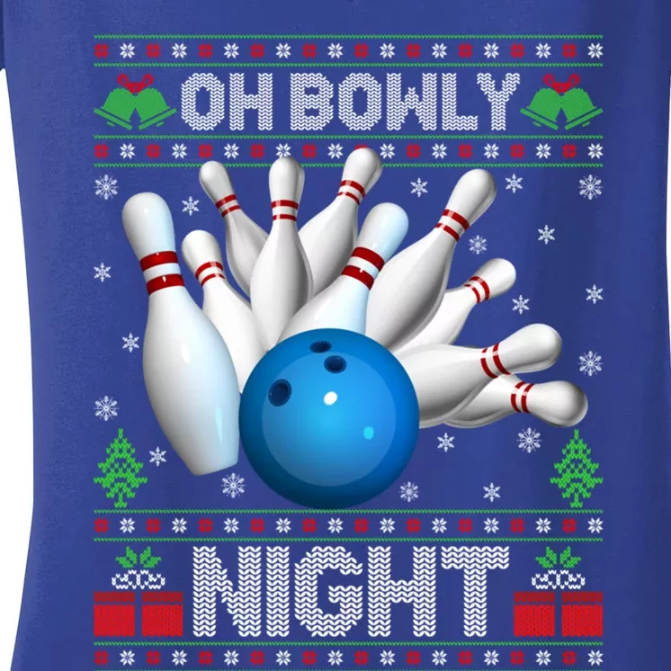 Xmas Sweater Oh Bowly Night Ugly Bowling Christmas Gift Women's V-Neck T-Shirt