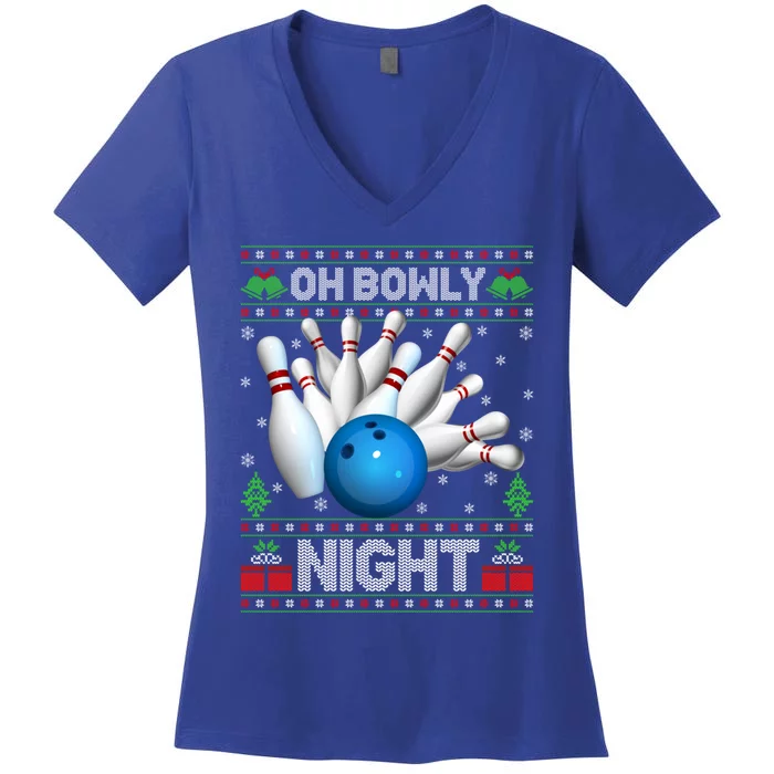 Xmas Sweater Oh Bowly Night Ugly Bowling Christmas Gift Women's V-Neck T-Shirt