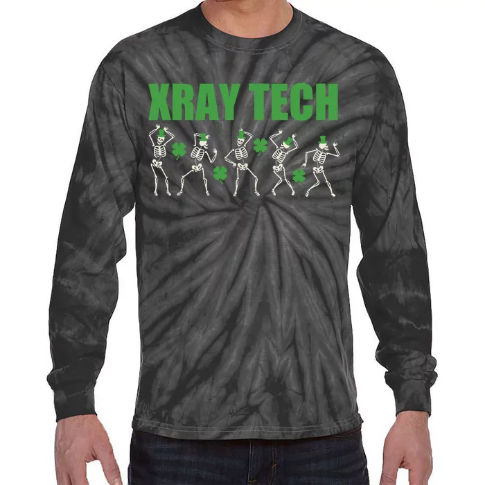 Xray St Patricks Day Dancing Skeleton Radiology Technician Tie-Dye Long Sleeve Shirt