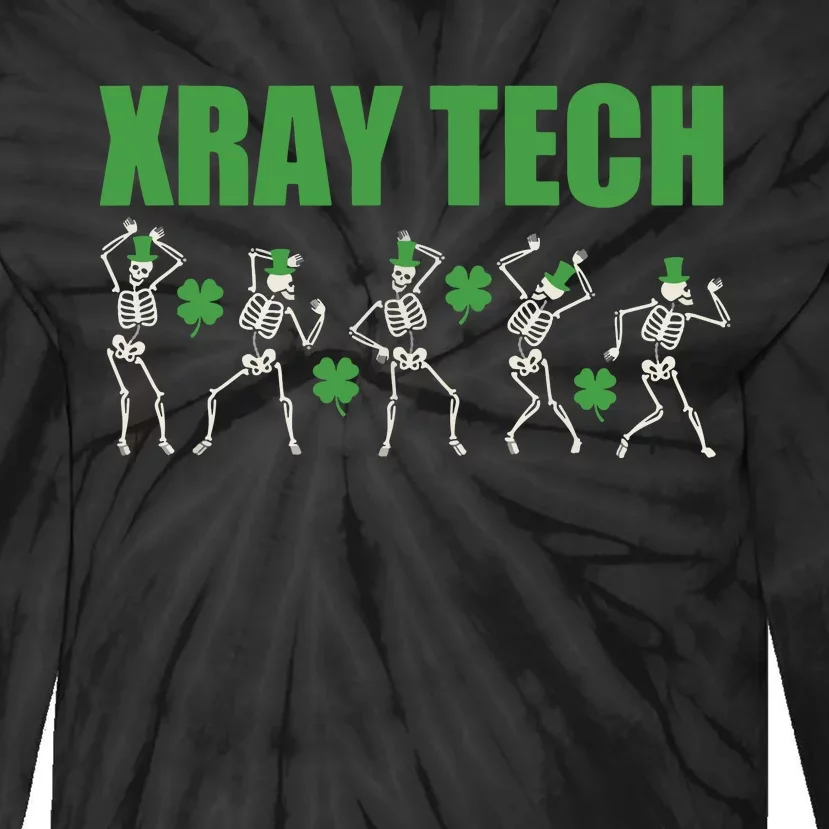 Xray St Patricks Day Dancing Skeleton Radiology Technician Tie-Dye Long Sleeve Shirt