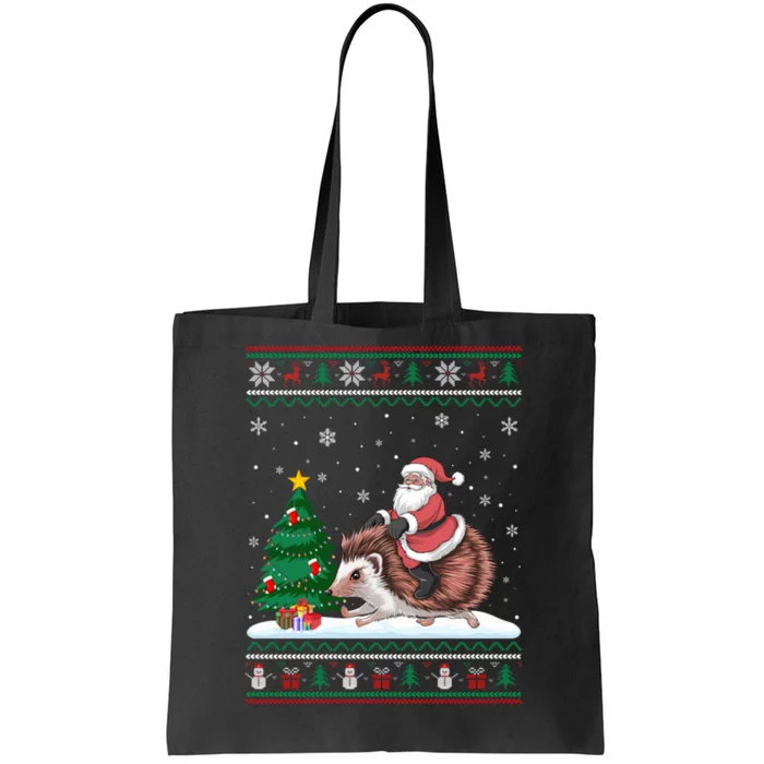 Xmas Santa Riding Hedgehog Ugly Christmas Tree Lights Tote Bag