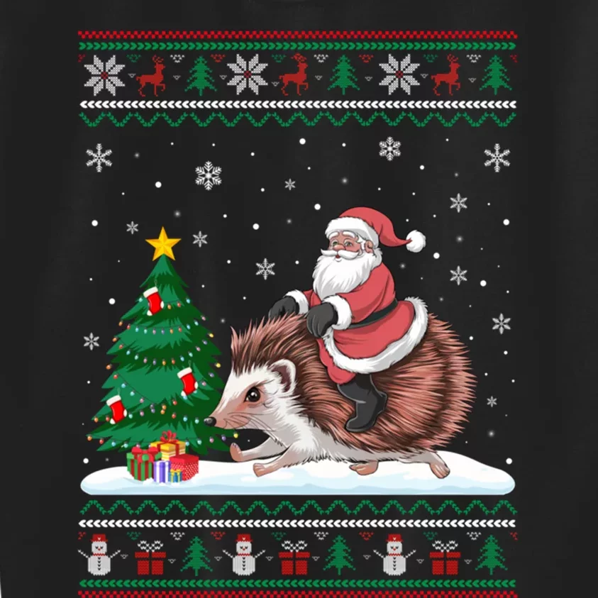 Xmas Santa Riding Hedgehog Ugly Christmas Tree Lights Kids Sweatshirt