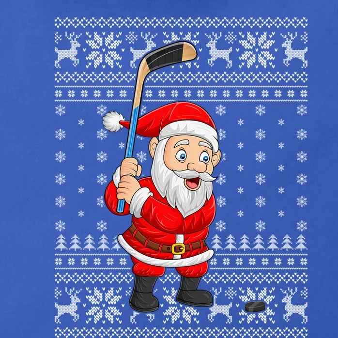 Xmas Sweater Style Ugly Santa Playing Ice Hockey Christmas Meaningful Gift Zip Tote Bag