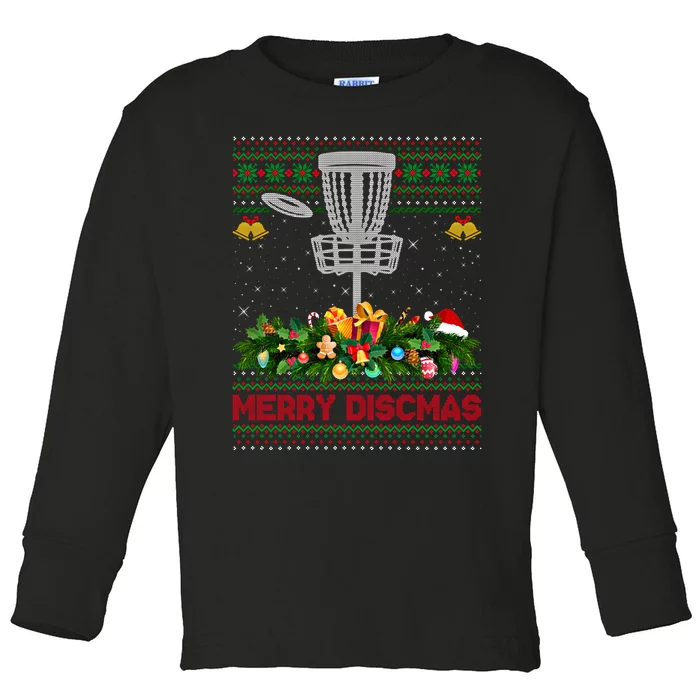 Xmas Sweater Style Merry Discmas Ugly Disc Golf Christmas Cool Gift Toddler Long Sleeve Shirt