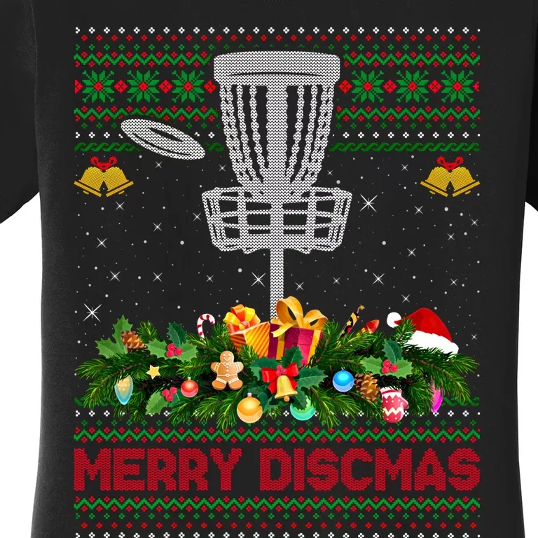 Xmas Sweater Style Merry Discmas Ugly Disc Golf Christmas Cool Gift Women's T-Shirt