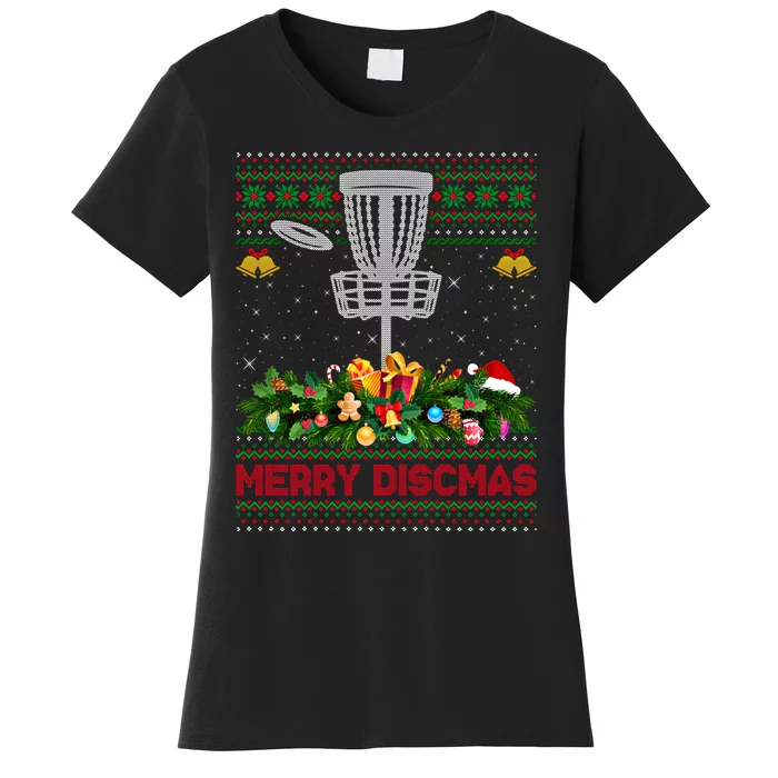 Xmas Sweater Style Merry Discmas Ugly Disc Golf Christmas Cool Gift Women's T-Shirt