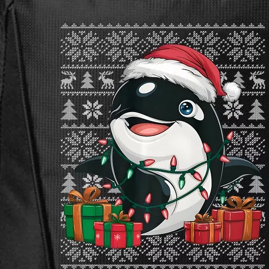 Xmas Sweater Style Ugly Santa Hat Orca Christmas City Backpack