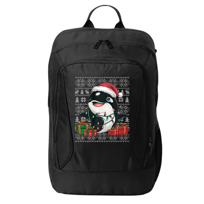 Xmas Sweater Style Ugly Santa Hat Orca Christmas City Backpack