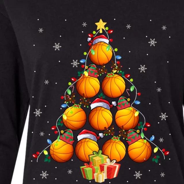 Xmas Squad Santa Reindeer Elf Basketball Balls As Xmas Tree Gift Womens Cotton Relaxed Long Sleeve T-Shirt