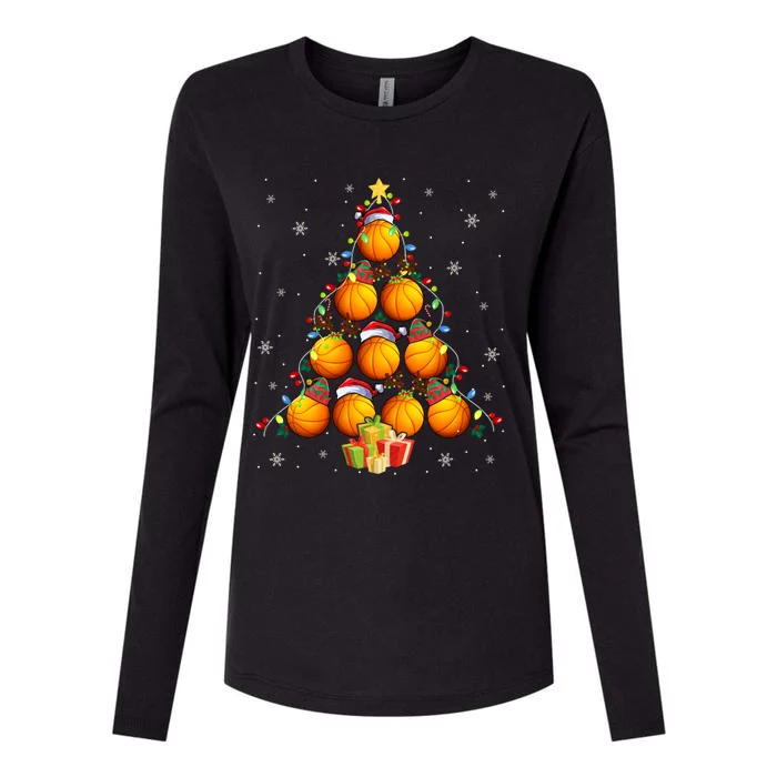 Xmas Squad Santa Reindeer Elf Basketball Balls As Xmas Tree Gift Womens Cotton Relaxed Long Sleeve T-Shirt