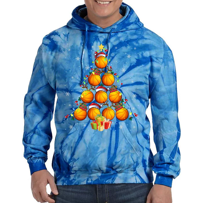 Xmas Squad Santa Reindeer Elf Basketball Balls As Xmas Tree Gift Tie Dye Hoodie