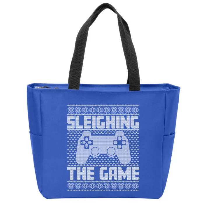 Xmas Sweater Style Sleighing The Game Video Gamer Christmas Gift Zip Tote Bag