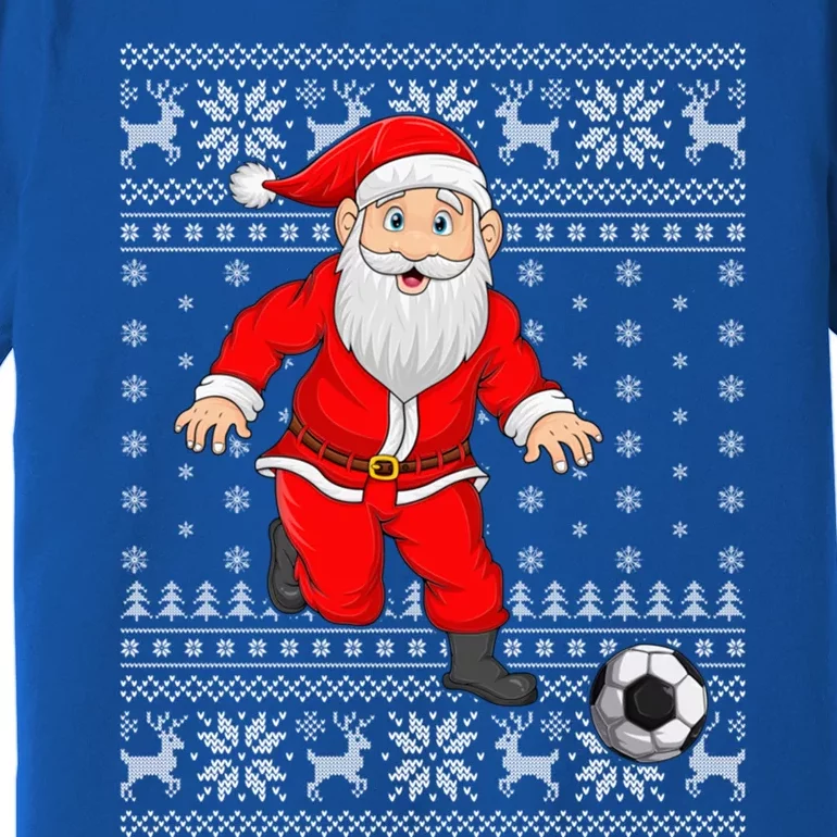 Xmas Sweater Style Ugly Santa Playing Soccer Christmas Meaningful Gift Premium T-Shirt