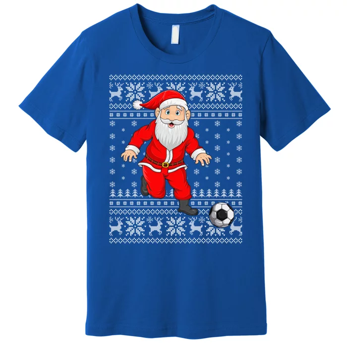 Xmas Sweater Style Ugly Santa Playing Soccer Christmas Meaningful Gift Premium T-Shirt