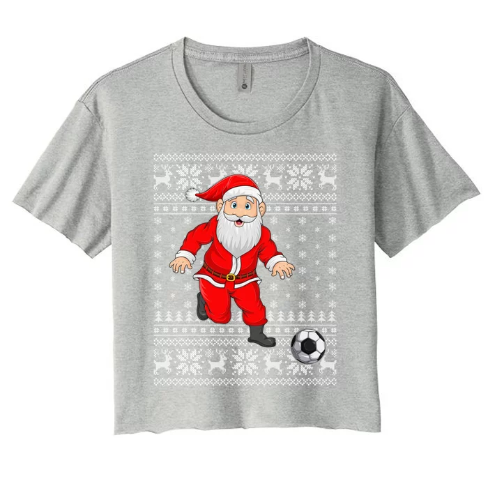 Xmas Sweater Style Ugly Santa Playing Soccer Christmas Meaningful Gift Women's Crop Top Tee