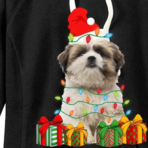 Xmas Shih Tzu Dog Christmas Lights Puppy Lover Meaningful Gift Women's Fleece Hoodie