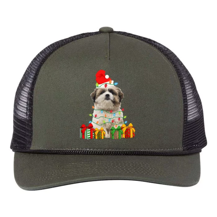 Xmas Shih Tzu Dog Christmas Lights Puppy Lover Meaningful Gift Retro Rope Trucker Hat Cap