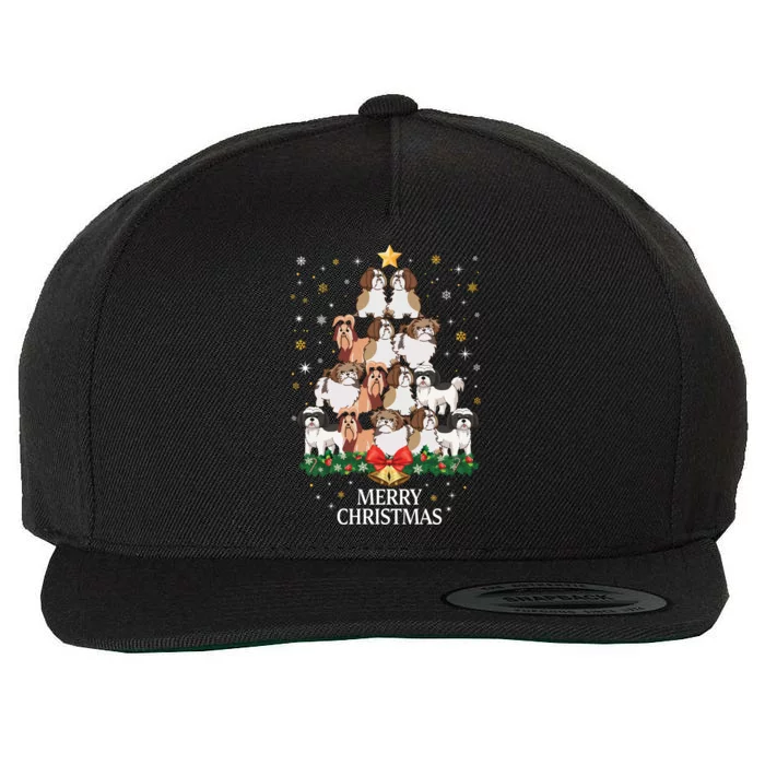 Xmas Shih Tzu Dog Tree Design For Boys Girls Shih Tzu Dog Gift Wool Snapback Cap