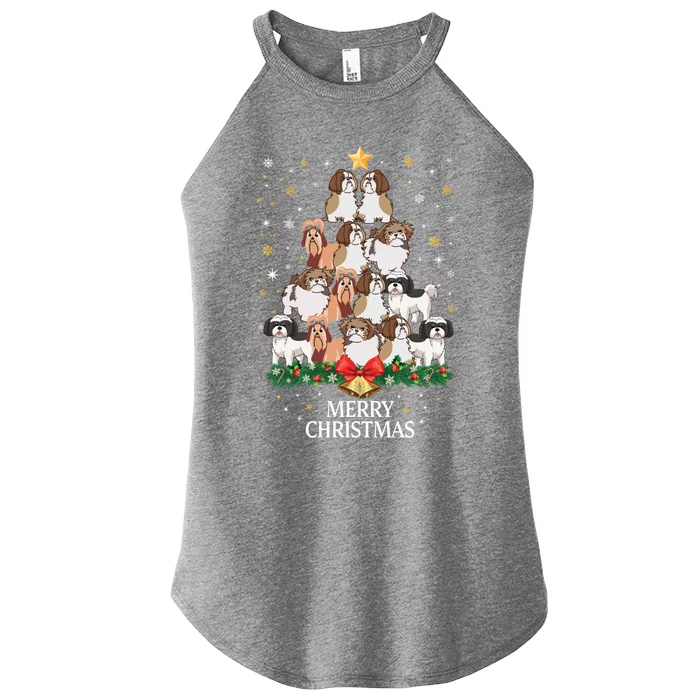 Xmas Shih Tzu Dog Tree Design For Boys Girls Shih Tzu Dog Gift Women’s Perfect Tri Rocker Tank