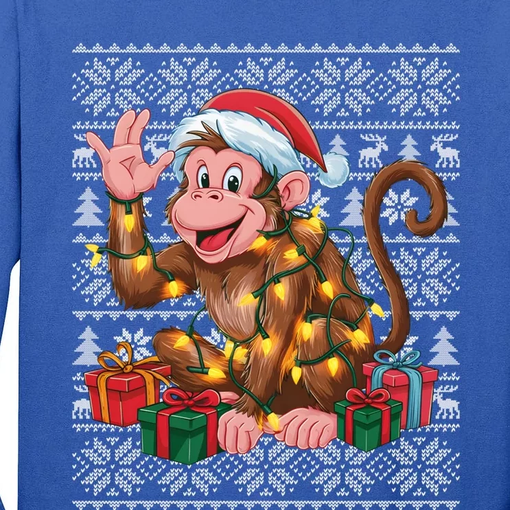 Xmas Style Ugly Santa Hat Monkey Christmas Gift Tall Long Sleeve T-Shirt