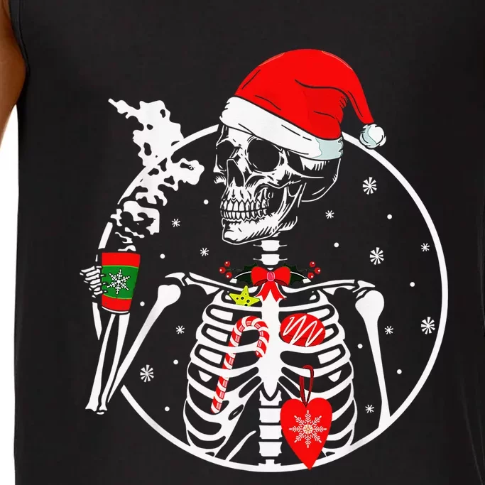 Xmas Skeleton With Smiling Skull Drinking Coffee Tree Lights Comfort Colors® Tank Top