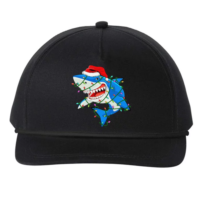 Xmas Shark with Santa Hat and Tree lights Snapback Five-Panel Rope Hat