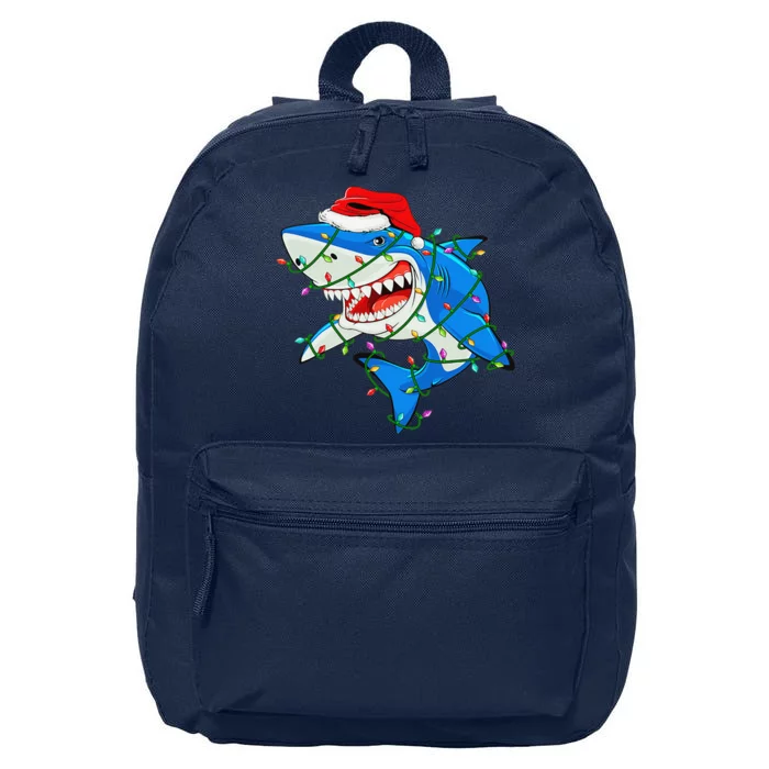 Xmas Shark with Santa Hat and Tree lights 16 in Basic Backpack