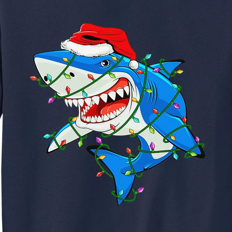 Xmas Shark with Santa Hat and Tree lights Tall Sweatshirt