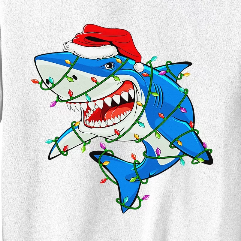 Xmas Shark with Santa Hat and Tree lights Sweatshirt