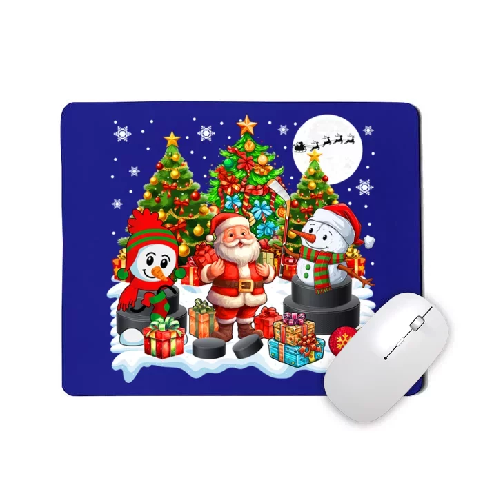 Xmas Santa With Snow Playing Hockey Player Lover Gift Mousepad