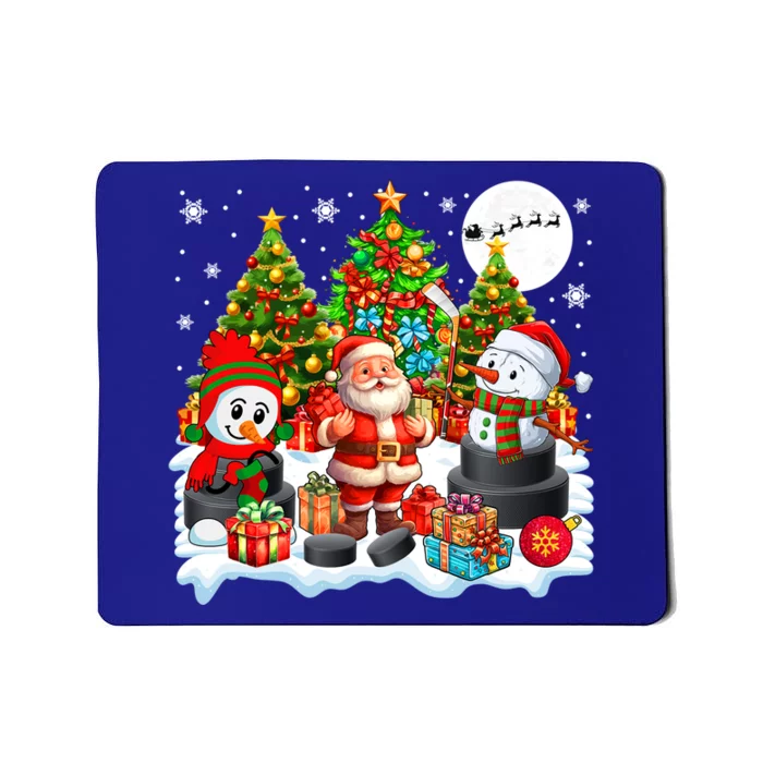 Xmas Santa With Snow Playing Hockey Player Lover Gift Mousepad