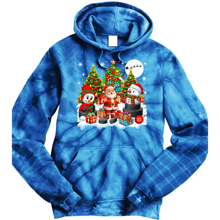 Xmas Santa With Snow Playing Hockey Player Lover Gift Tie Dye Hoodie