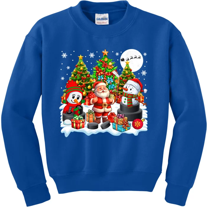 Xmas Santa With Snow Playing Hockey Player Lover Gift Kids Sweatshirt