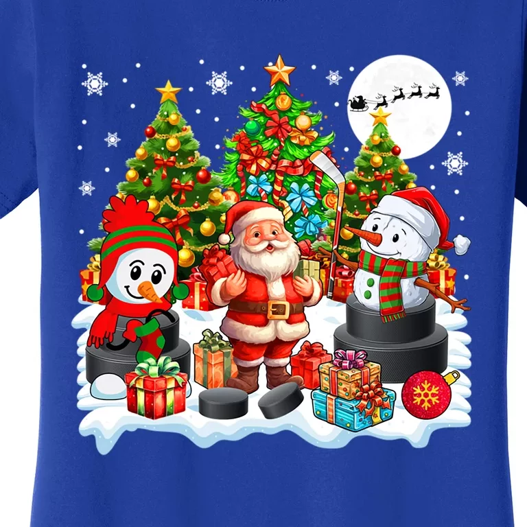 Xmas Santa With Snow Playing Hockey Player Lover Gift Women's T-Shirt