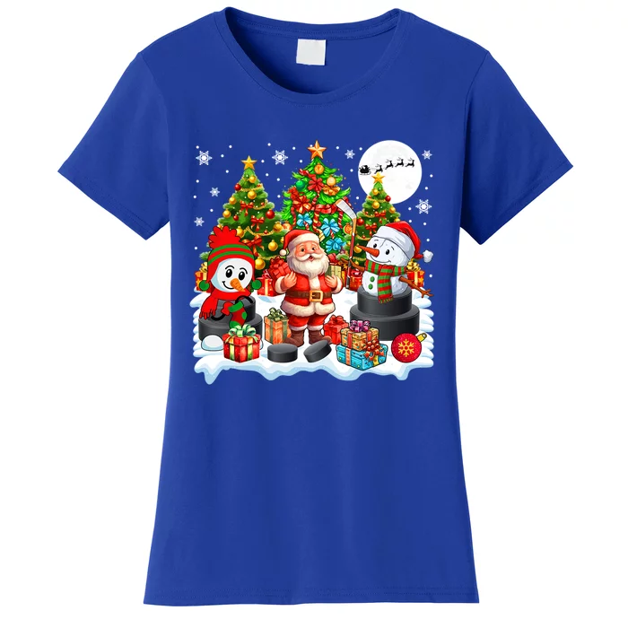 Xmas Santa With Snow Playing Hockey Player Lover Gift Women's T-Shirt