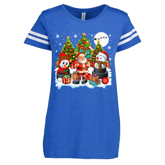 Xmas Santa With Snow Playing Hockey Player Lover Gift Enza Ladies Jersey Football T-Shirt