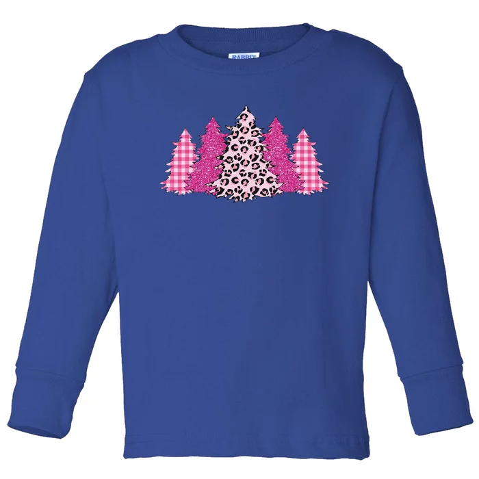 Xmas Tree Buffalo Pink Plaid Matching Family Toddler Long Sleeve Shirt