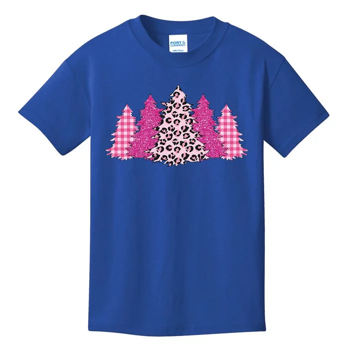 Xmas Tree Buffalo Pink Plaid Matching Family Kids T-Shirt