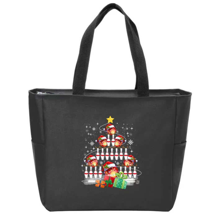 Xmas Tree Bowling Chritmas Lights Santa Bowling Ball Player Sport Gift Zip Tote Bag