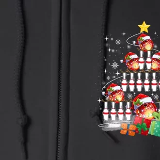 Xmas Tree Bowling Chritmas Lights Santa Bowling Ball Player Sport Gift Full Zip Hoodie