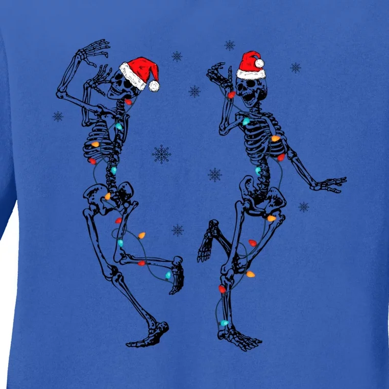 Xmas Tree Christmas Lights Christmas Skeleton Dancing Gift Ladies Long Sleeve Shirt