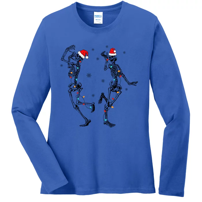 Xmas Tree Christmas Lights Christmas Skeleton Dancing Gift Ladies Long Sleeve Shirt