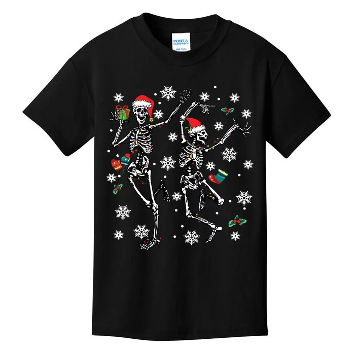 Xmas Tree Christmas Lights Christmas Skeleton Dancing Kids T-Shirt