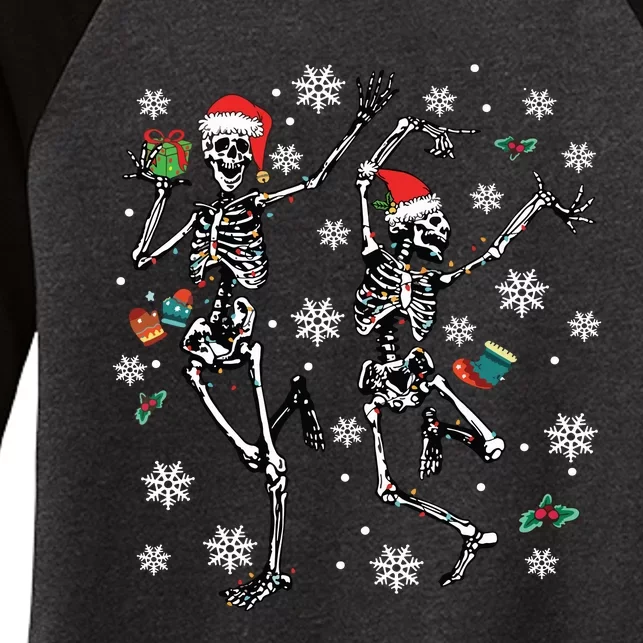 Xmas Tree Christmas Lights Christmas Skeleton Dancing Women's Tri-Blend 3/4-Sleeve Raglan Shirt